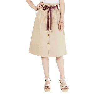New Tommy Hilfiger Button Front Belted midi Skirt